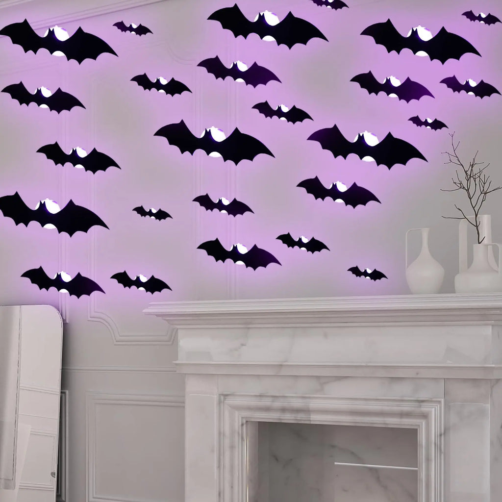 Halloween LED Bats Light Wall Decor,Realistic PVC 3D Bats Sticker Lights