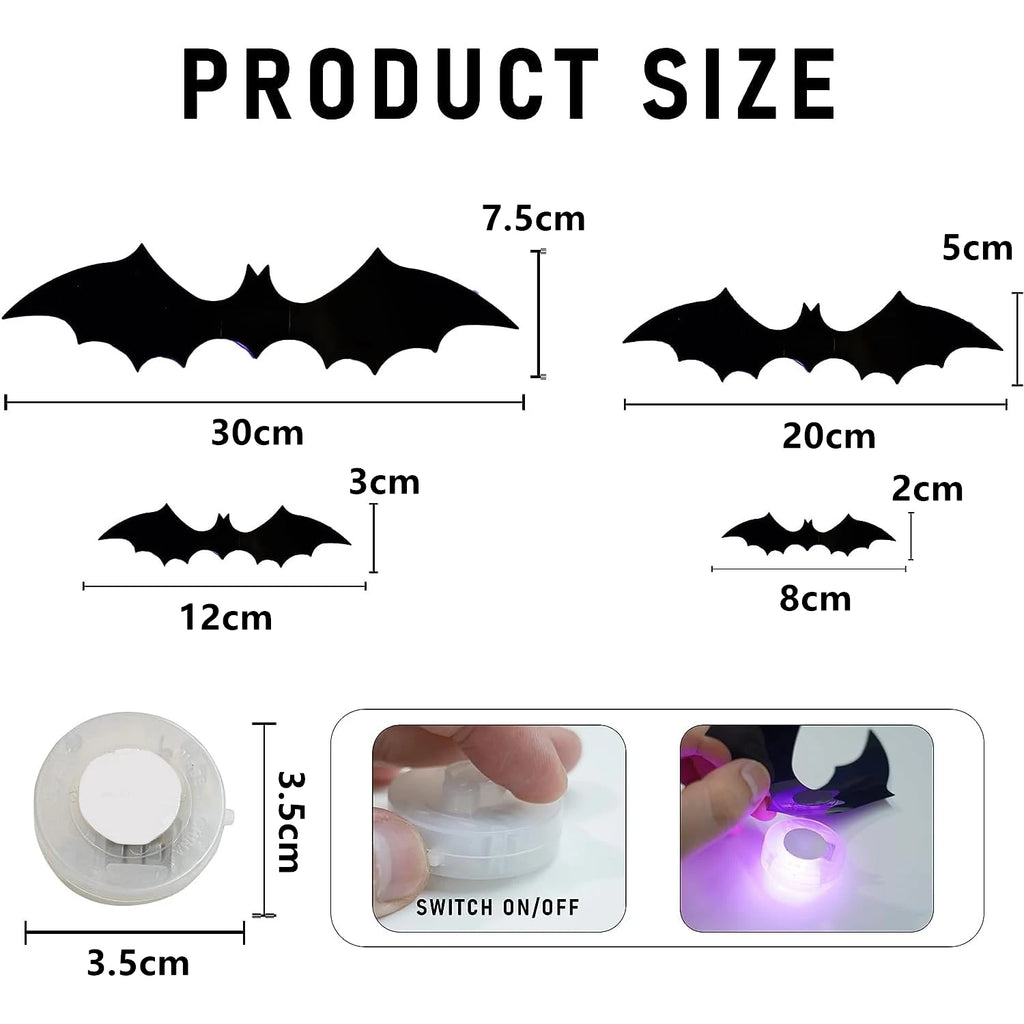 Halloween LED Bats Light Wall Decor,Realistic PVC 3D Bats Sticker Lights