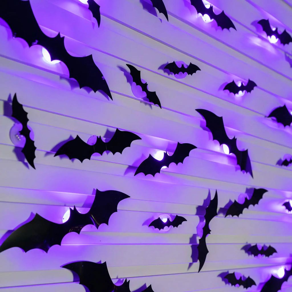 Halloween LED Bats Light Wall Decor,Realistic PVC 3D Bats Sticker Lights